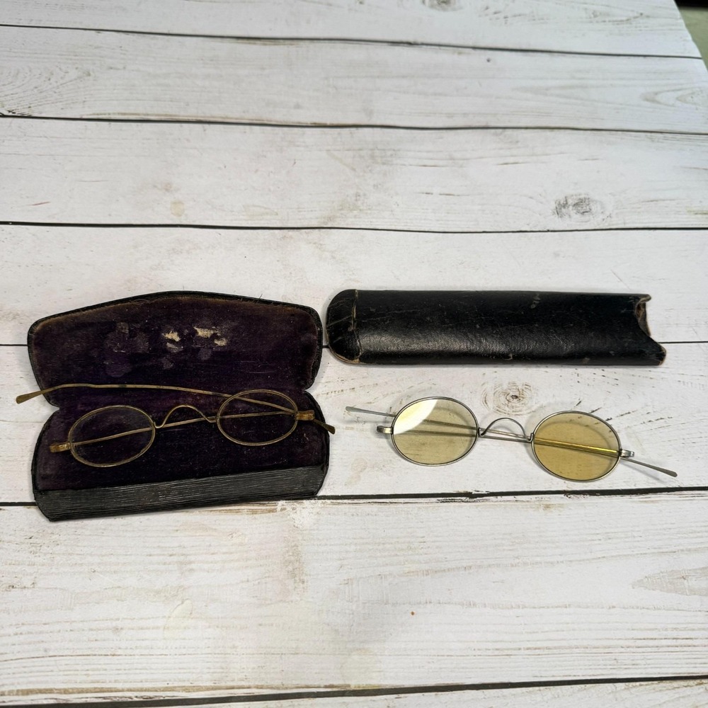 Vintage Lot 2 Cable Temple Saddle Bridge 20th Century Metal Round Eyeglasses